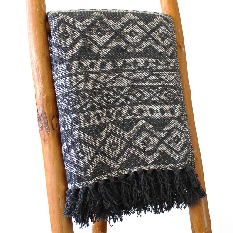 125x150cm Grey Geometric Boho Comfort Throw Blanket