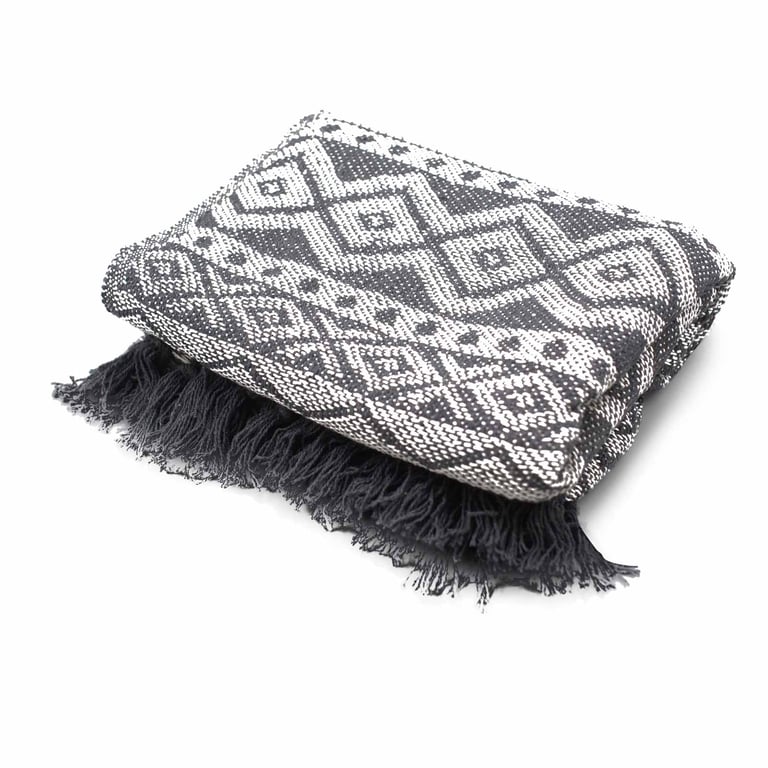 125x150cm Grey Geometric Boho Comfort Throw Blanket