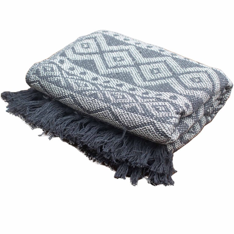 125x150cm Grey Geometric Boho Comfort Throw Blanket