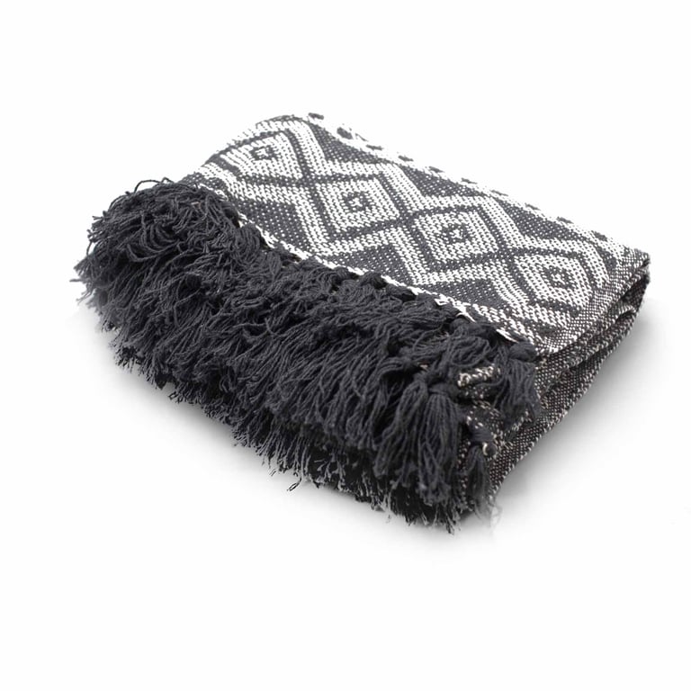 125x150cm Grey Geometric Boho Comfort Throw Blanket