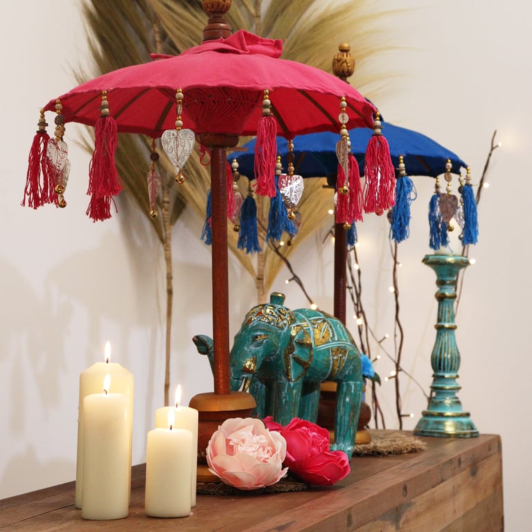 40cm Cotton Parasol (Pink) - Bali Home Decor