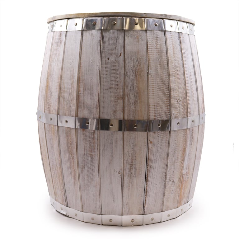 Whitewash Beer Barrel Table - Industrial Chic Design