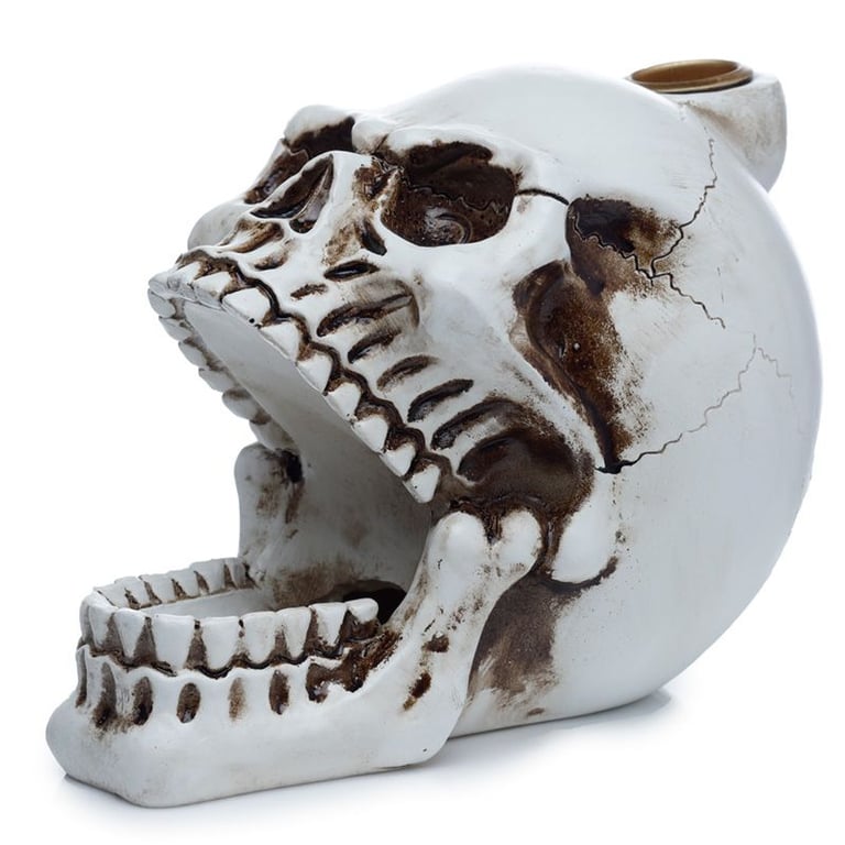 Skull Open Mouth Backflow Incense Burner with Votive Holder and Dispenser