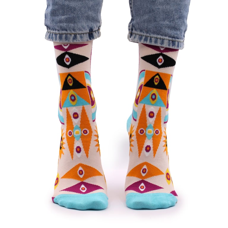 Hop Hare Bamboo Socks Psychedelic Evil Eye Pattern - Soft and Breathable Bamboo Fiber Socks, SM Size
