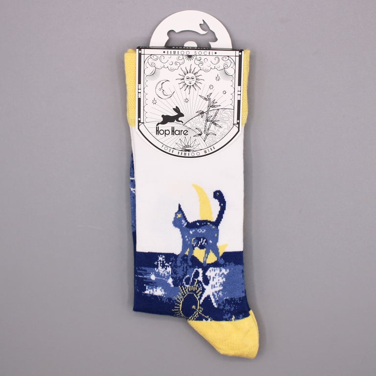 Midnight Cat Bamboo Fiber Socks - Hop Hare Design, Soft and Breathable S/M Size