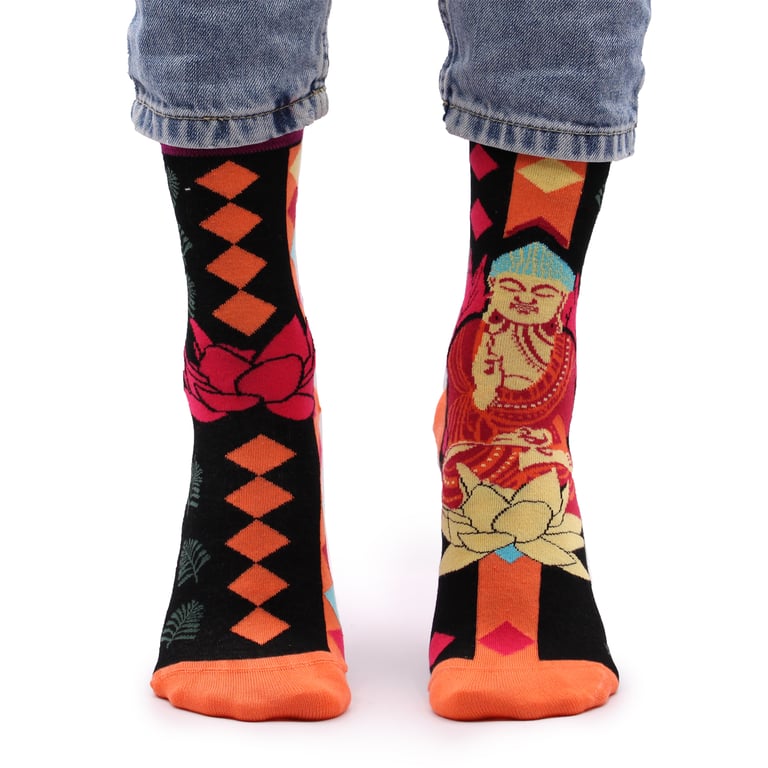 Hop Hare Bamboo Socks - Natural Fiber Pink Buddha & Lotus Design, Small/Medium Size
