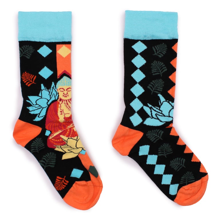 Hop Hare Bamboo Socks - Soft and Breathable Blue Buddha & Lotus Design, Natural Bamboo Fiber Construction, Small/Medium Size