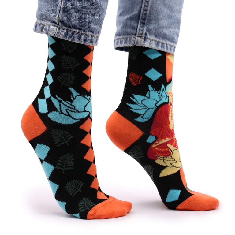 Hop Hare Bamboo Socks - Soft and Breathable Blue Buddha & Lotus Design, Natural Bamboo Fiber Construction, Small/Medium Size