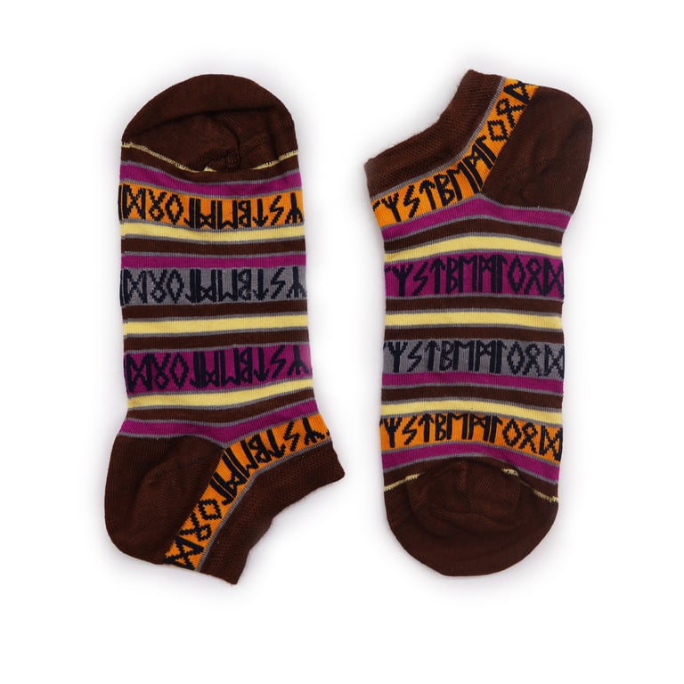 Bamboo Socks - Low Cut Hop Hare Design with Rune Stones Pattern, Size 3.5-6.5, Soft Bamboo Fiber