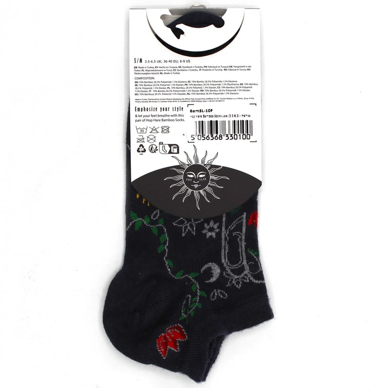 Bamboo Socks - Hop Hare Low Cut Socks (S/M) - Hamsa Design for Men and Women