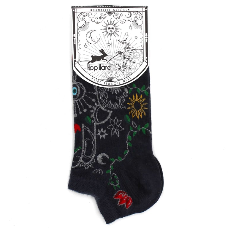 Bamboo Socks - Hop Hare Low Cut Socks (S/M) - Hamsa Design for Men and Women