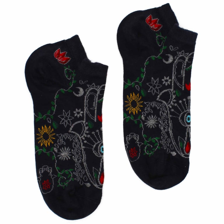 Bamboo Socks - Hop Hare Low Cut Socks (S/M) - Hamsa Design for Men and Women