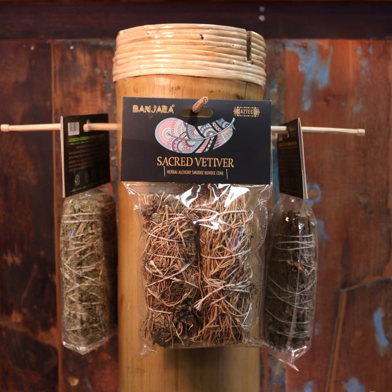 Banjara Vetiver Smudge Stick - Natural Incense for Sacred Smoke Cleansing and Home Aromatherapy