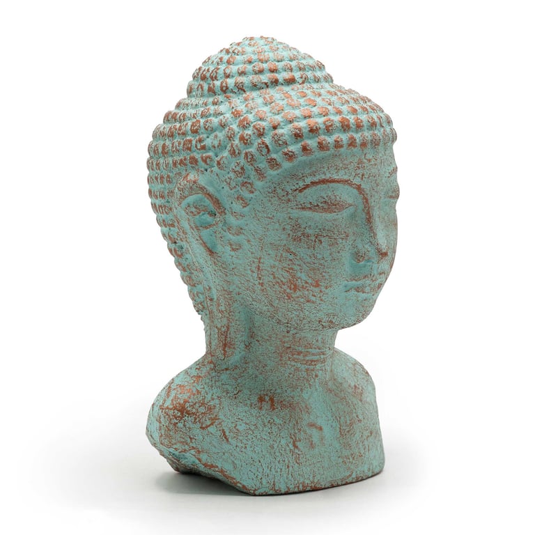 Green Copper Buddha Head Statue - Tranquility Symbol, Zen Decor