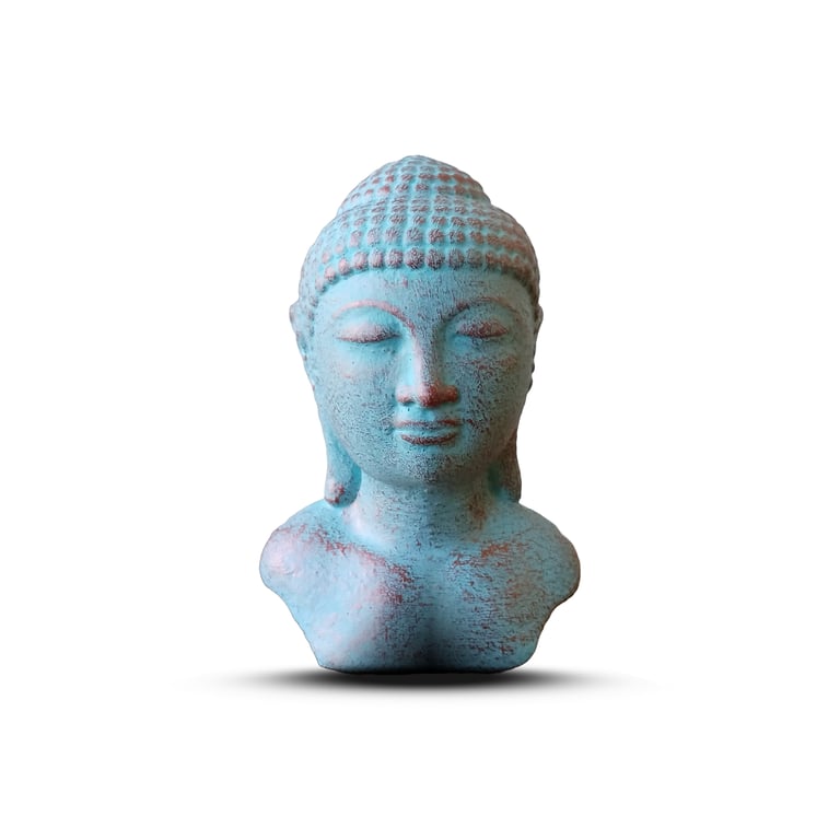 Green Copper Buddha Head Statue - Tranquility Symbol, Zen Decor
