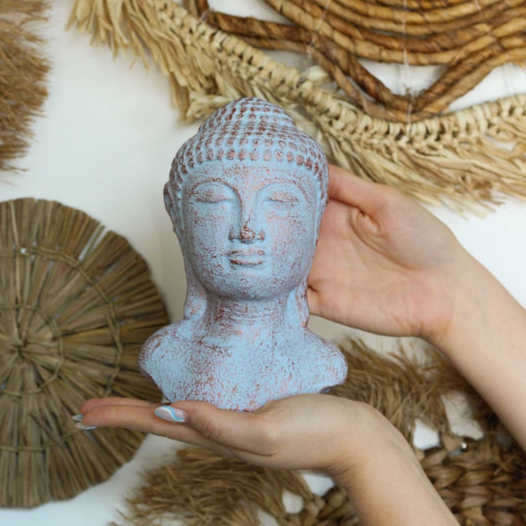 Blue Copper Tranquility Buddha Head Statue - Serene Decor by Your Brand