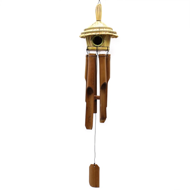 Round Seagrass Birdhouse with Chimes - 45x17cm Outdoor Decorative Feeder Box