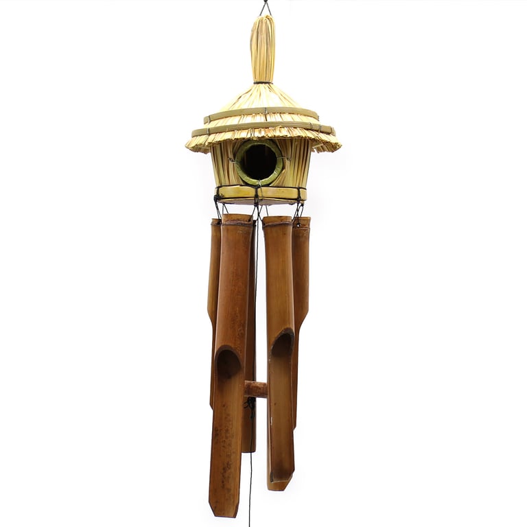Round Seagrass Birdhouse with Chimes - 45x17cm Outdoor Decorative Feeder Box