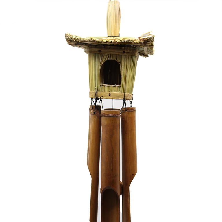Square Seagrass Bird Box with Chimes 49x15cm Wooden Outdoor Feeder with Song Enhancing Chimes