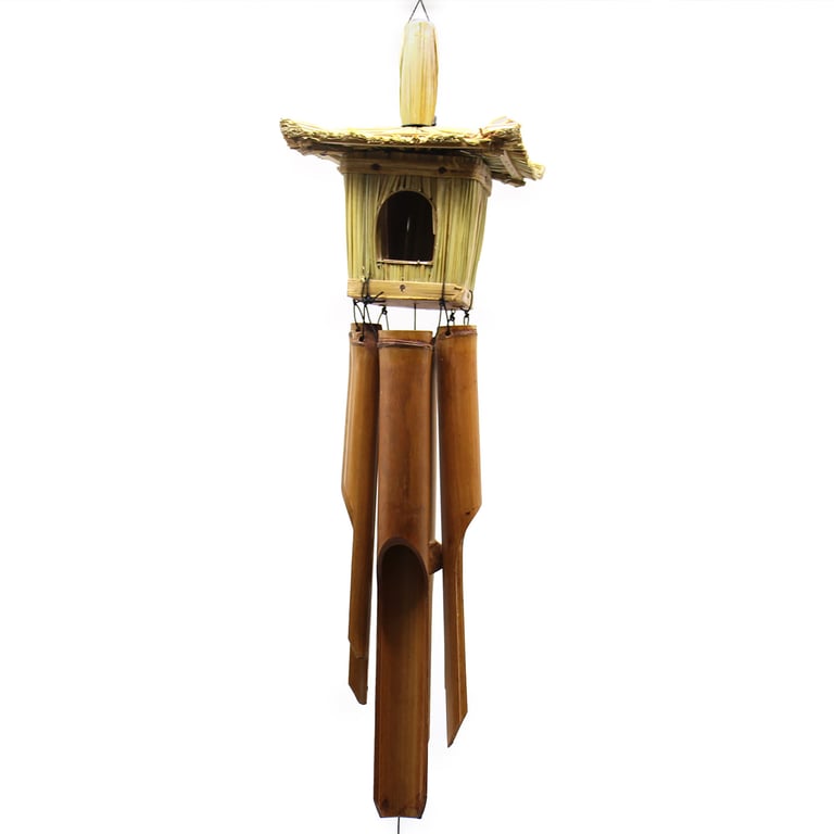 Square Seagrass Bird Box with Chimes 49x15cm Wooden Outdoor Feeder with Song Enhancing Chimes