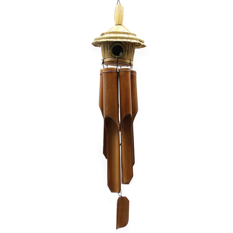 Large Round Seagrass Bird Box with Chimes - Outdoor Bird Feeder Shelter