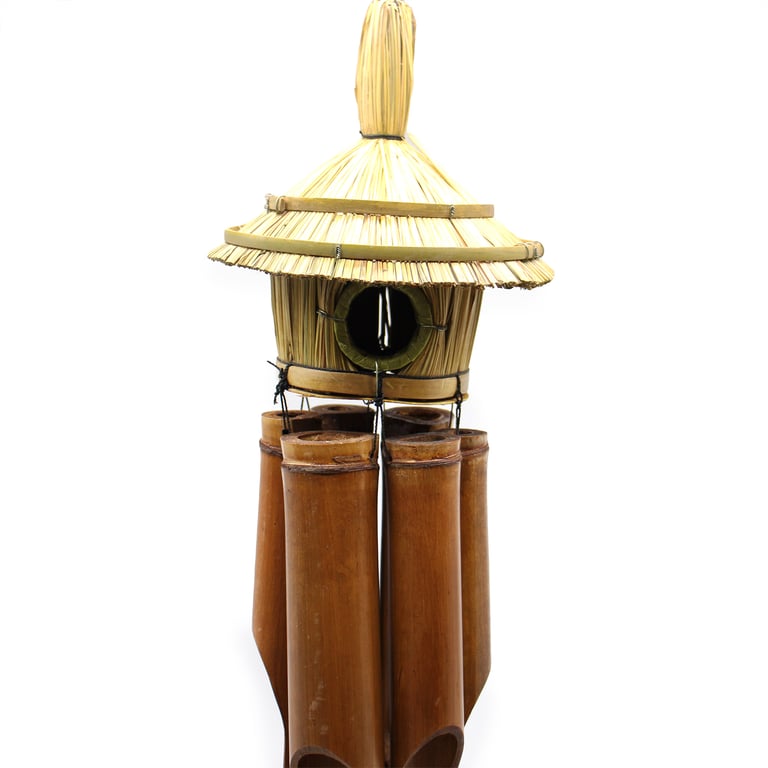 Large Round Seagrass Bird Box with Chimes - Outdoor Bird Feeder Shelter