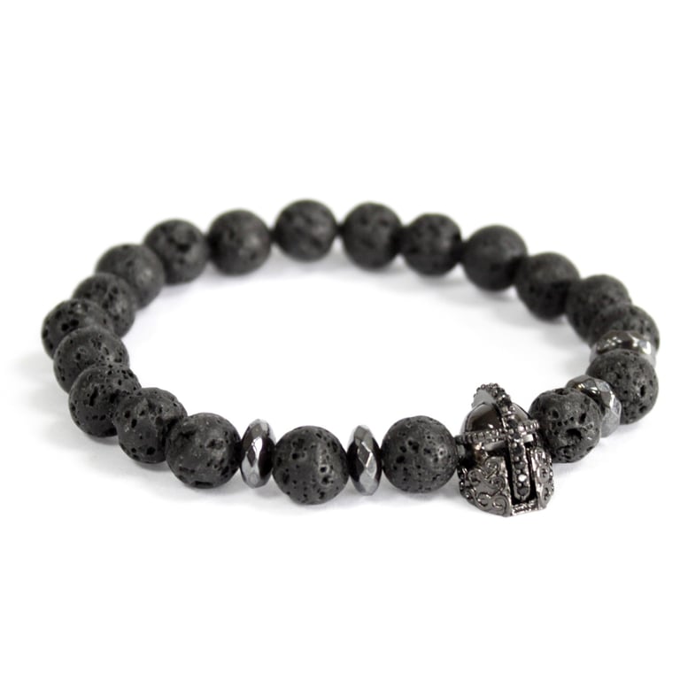 Lava Stone Gemstone Knight s Helmet Inspired Bracelet - Unique Jewelry Piece