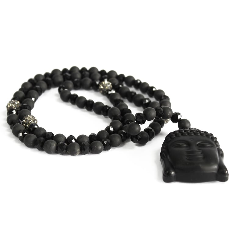 Gemstone Necklace - Black Stone Buddha Pendant