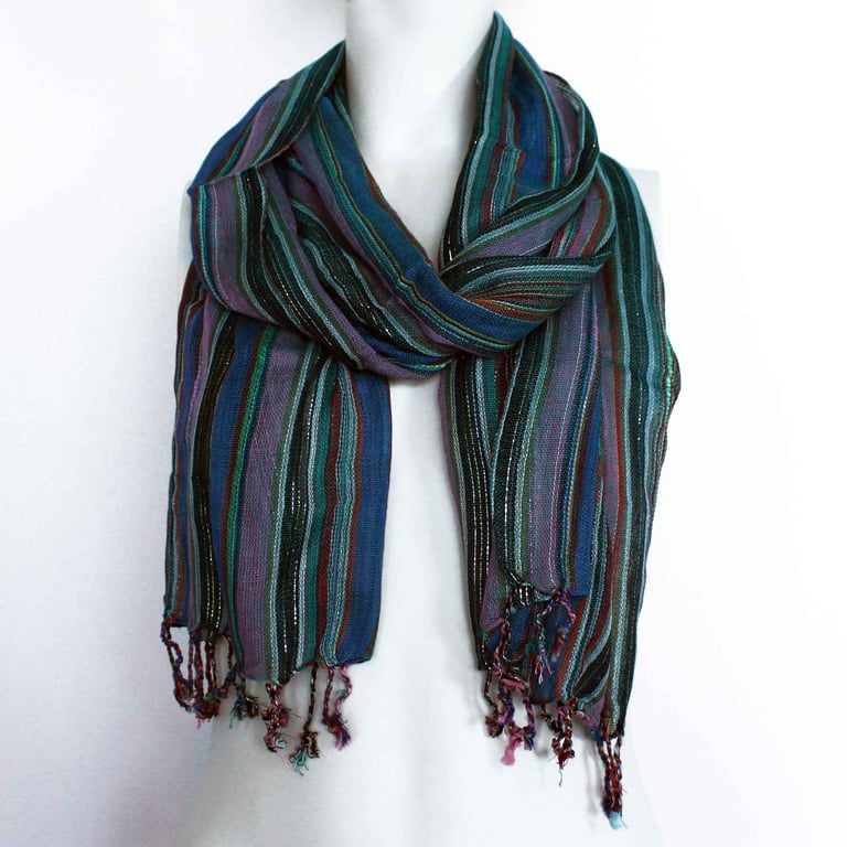 Indian Boho Scarves - Handmade Purple Fashion Accessories for Home and Travel (22x72cm)