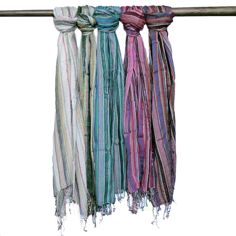Indian Boho Scarves - Handmade with Gold Thread and Vibrant Colours, 22x72cm Large Size