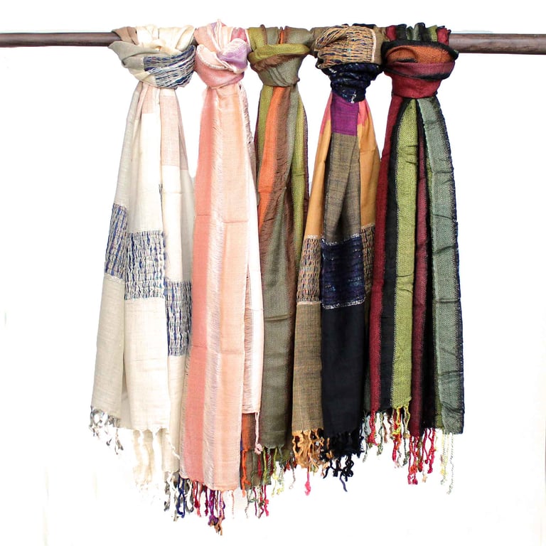 Large Indian Boho Scarves - Handmade, 28x72cm Green Bohemian Style Scarf