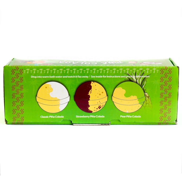 Piña Colada Bath Bombs - 3 Pack Tropical Fruity Coconut Scented Relaxing Bath Treats