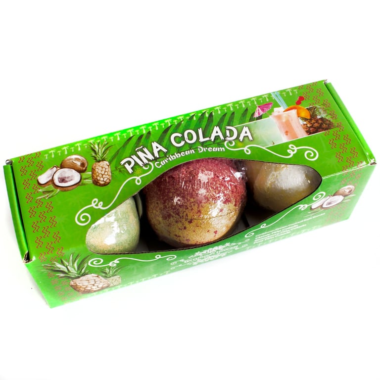 Piña Colada Bath Bombs - 3 Pack Tropical Fruity Coconut Scented Relaxing Bath Treats