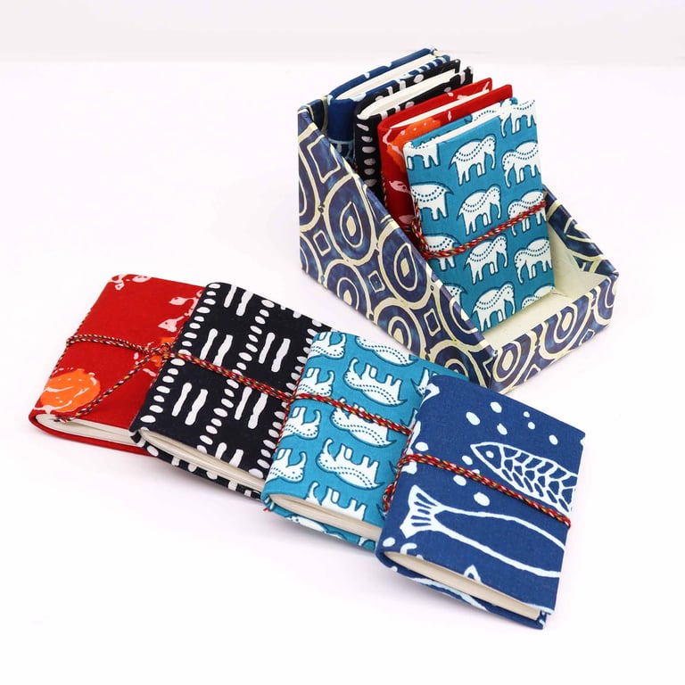 Block Print Assorted Cotton Bound Notebooks 7x10cm - Artisanal Handmade Home Decor Notebooks