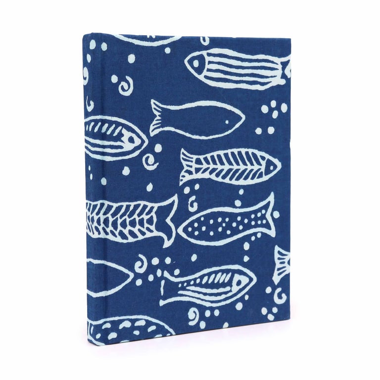 Cotton Bound Notebooks 20x15cm - 96 Page Notebook with Indigo Fish Cover