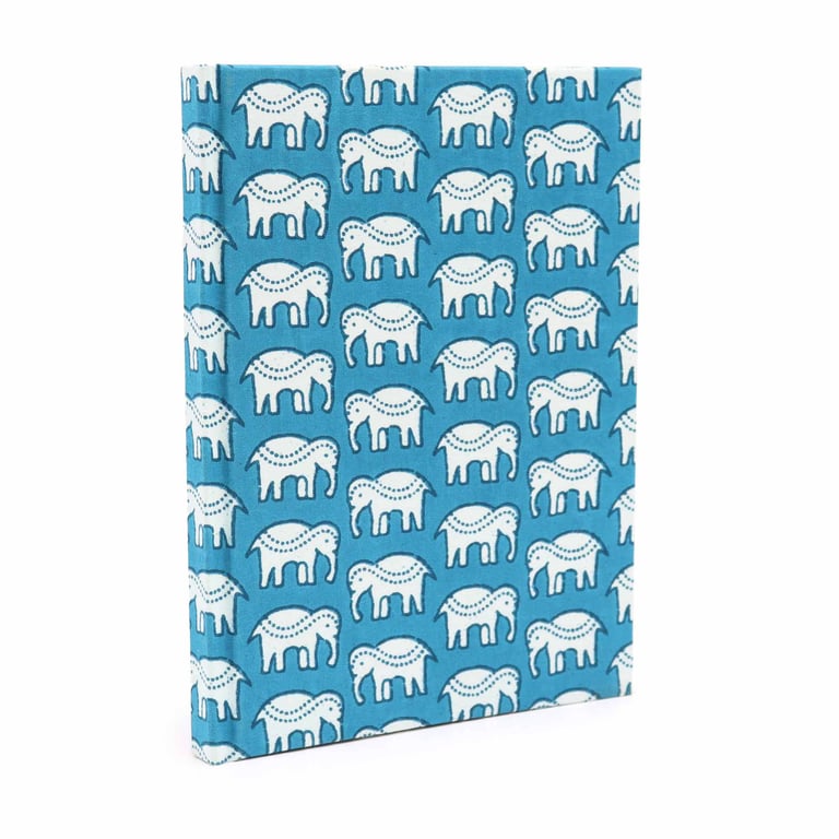 Cotton Bound Notebooks - 20x15cm, 96 Pages, Teal Elephants Design