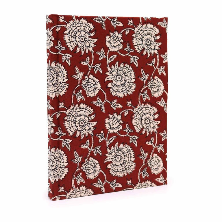 Burgundy Floral Cotton Bound Notebooks 20x15cm - 96 Page High-Quality Paper Notebook