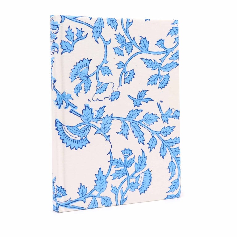 Cotton Bound Notebooks - 20x15cm, 96 Page Pale Blue Floral Journal
