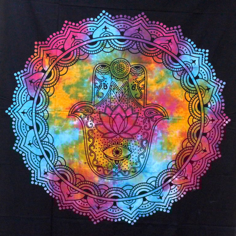 Black Hamsa Double Cotton Bedspread & Wall Hanging - Decorative Accent