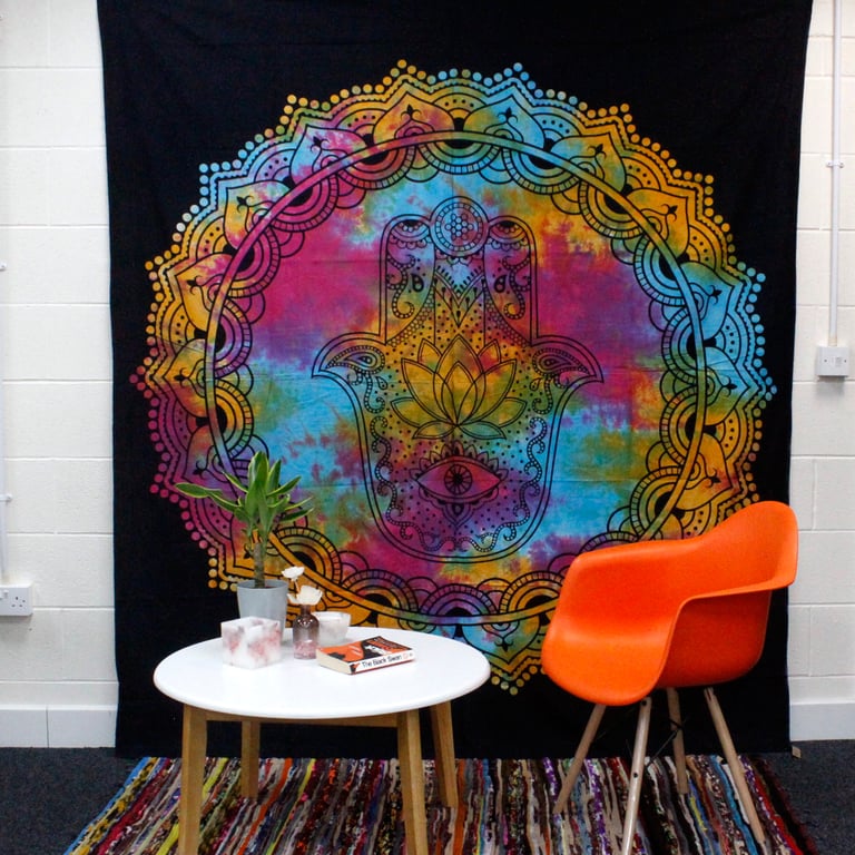 Black Hamsa Double Cotton Bedspread & Wall Hanging - Decorative Accent