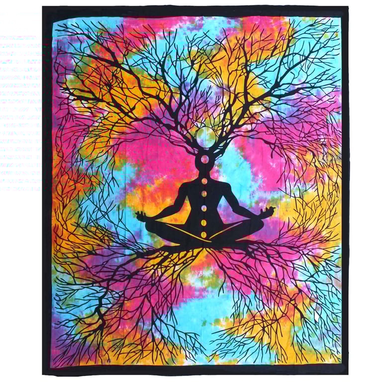Cotton Double Bedspread & Wall Hanging - Yoga Tree Design