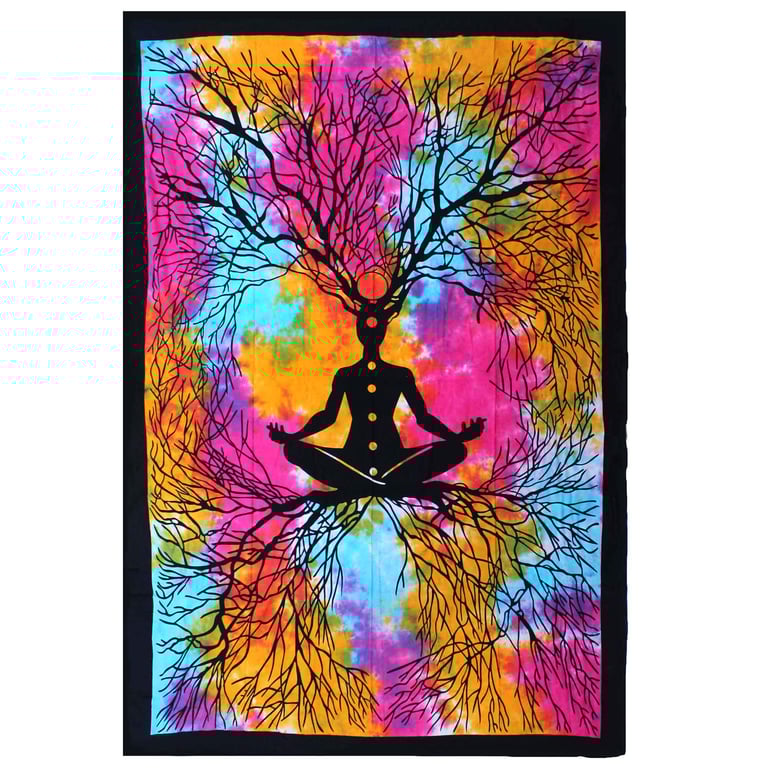 Cotton Bedspread and Wall Hanging Set - Yoga Tree Natural Bedroom Decoration