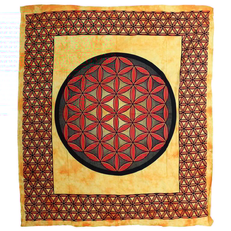 Orange Flower of Life Double Cotton Bedspread & Wall Hanging