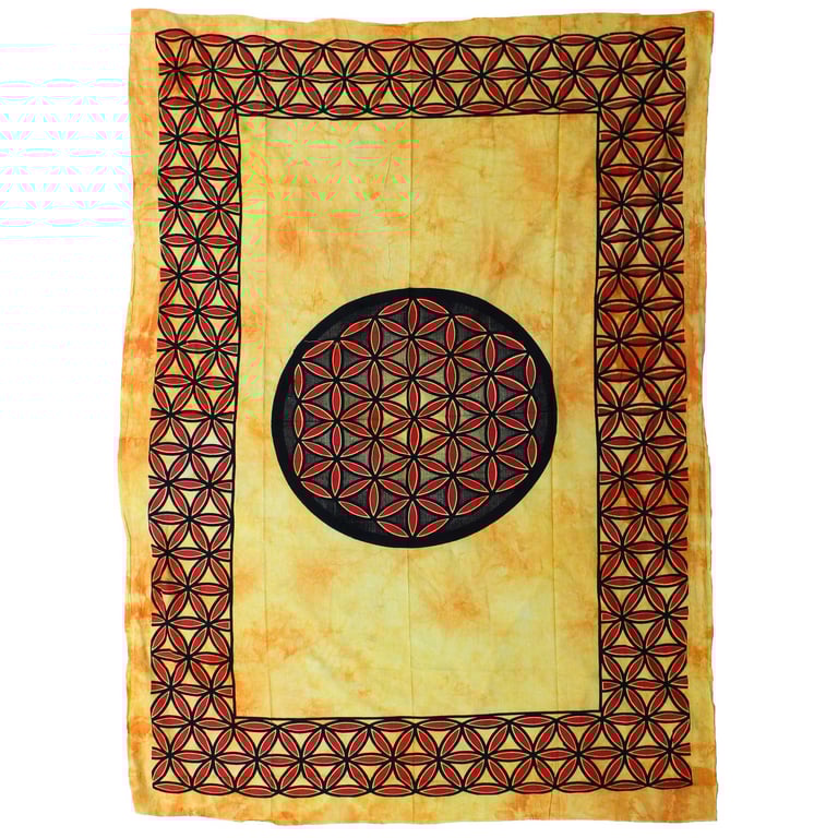 Cotton Bedspread & Wall Hanging - Flower of Life Orange Cotton Home Decor