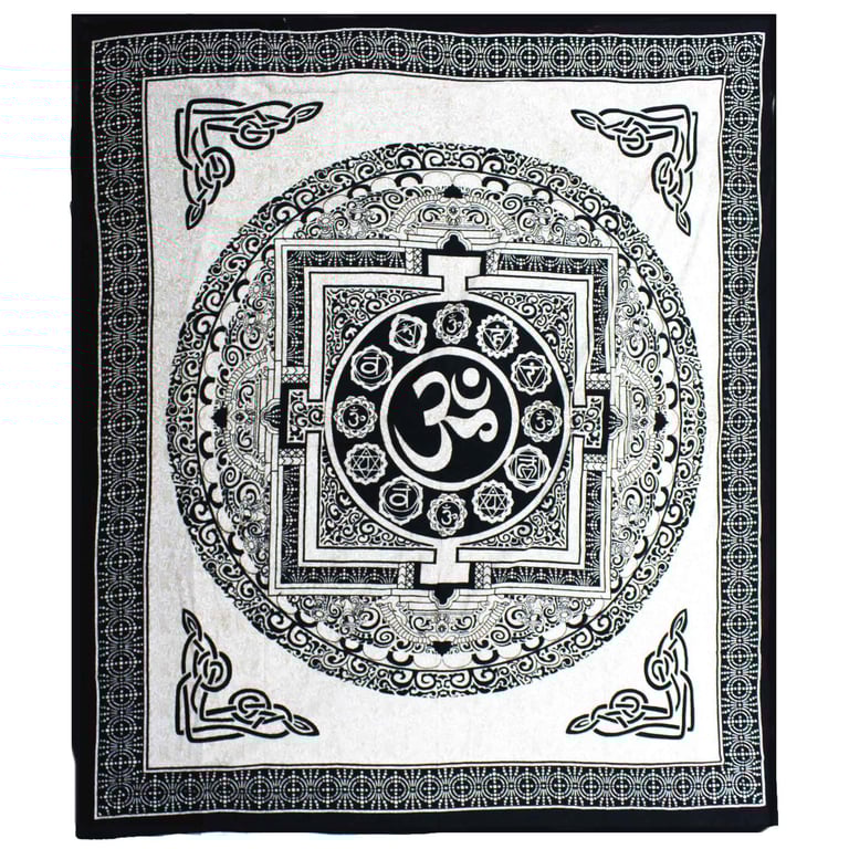 Cotton Double Bedspread & Wall Hanging (Mono Mandala) - OM Brand