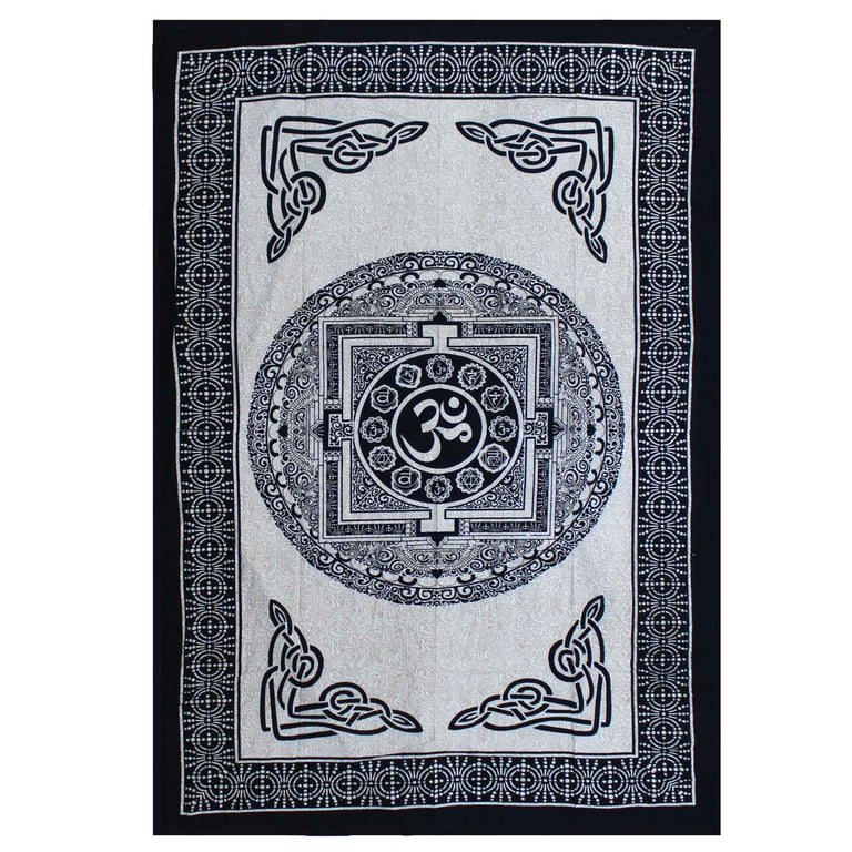 Cotton Bedspread and Wall Hanging - Mono OM Mandala Home Decor Art