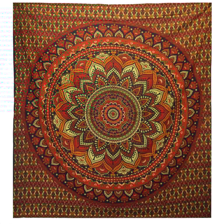 Cotton Double Bedspread & Wall Hanging - Mandala Design - Classic Green (Unbranded)