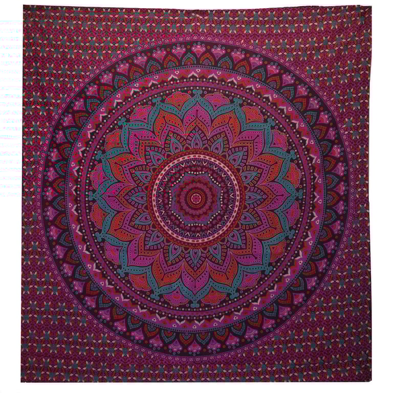 Cotton Bedspread & Wall Hanging - Classic Mandala Design - Purple (Regular Size)