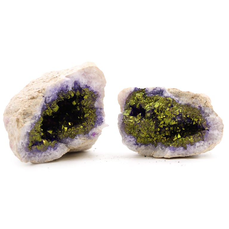 Natural Purple & Gold Coloured Calsite Geodes - Unique Decorative Rocks