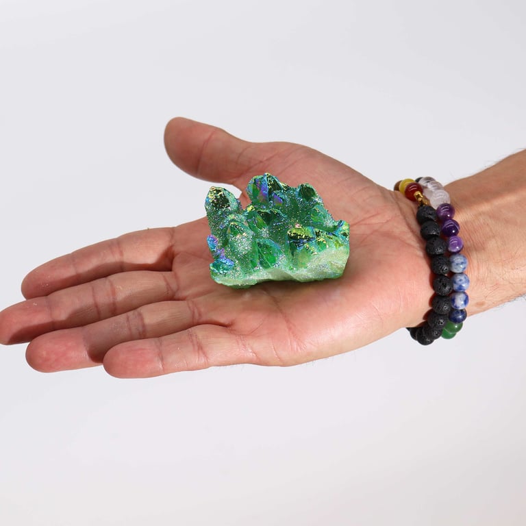 Aura Green Flame Quartz - Enhanced Energy Healing Crystal for Meditation and Relaxation
